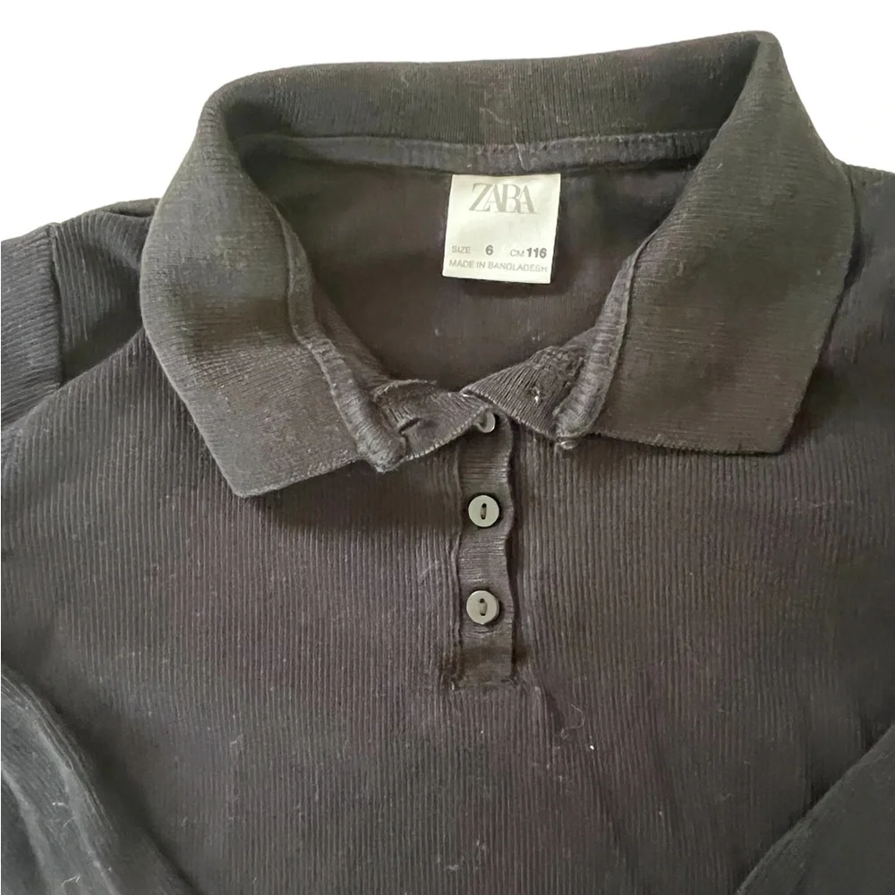 Zara | Black ribbed long sleeve polo shirt size 6